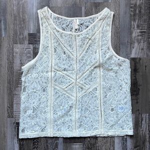 Lace Muscle Tank Top Cropped Cream Shirt